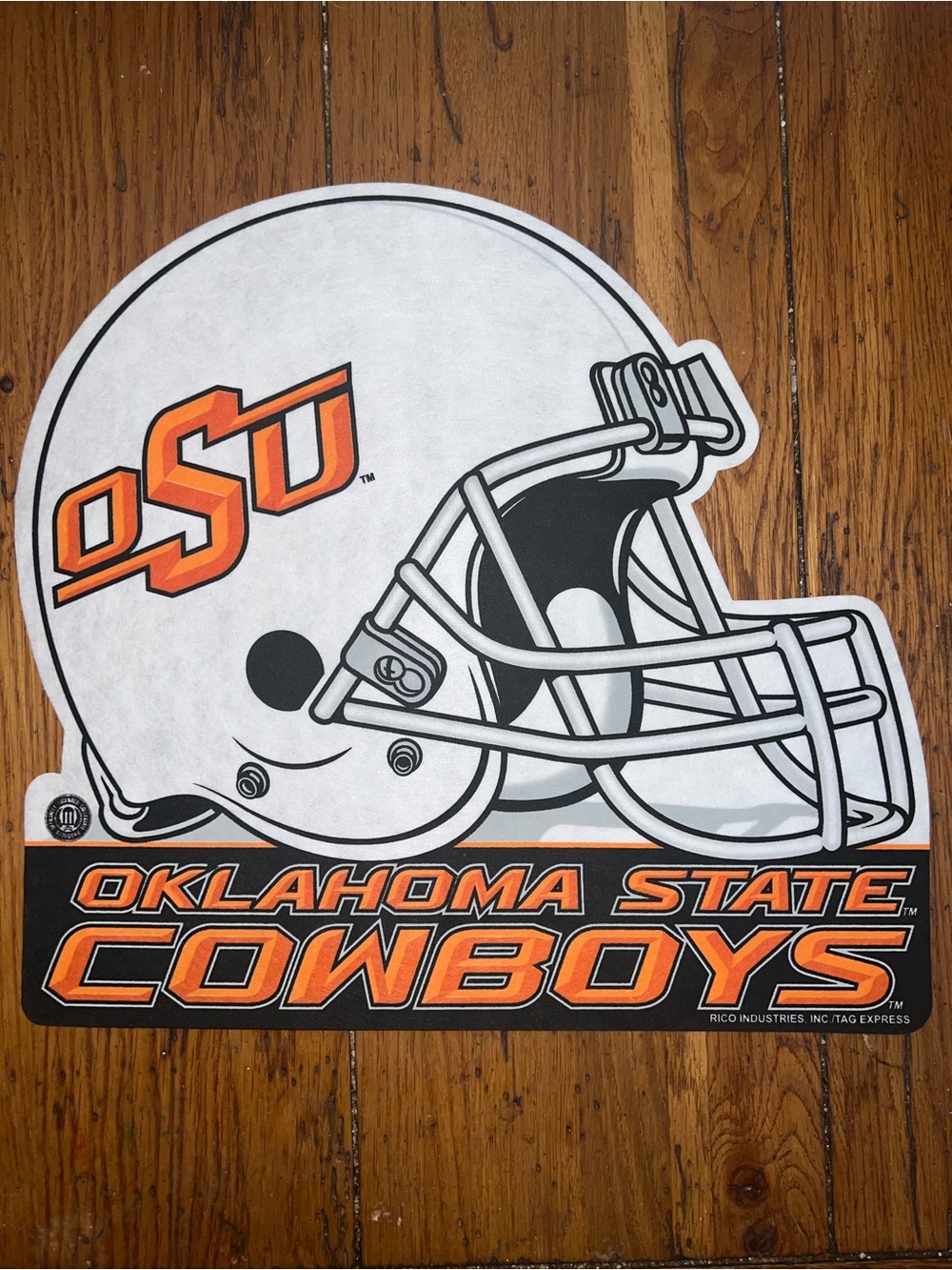 Oklahoma State Cowboys OSU Football Helmet Wall Sign - White/Orange 13.5” x 14”